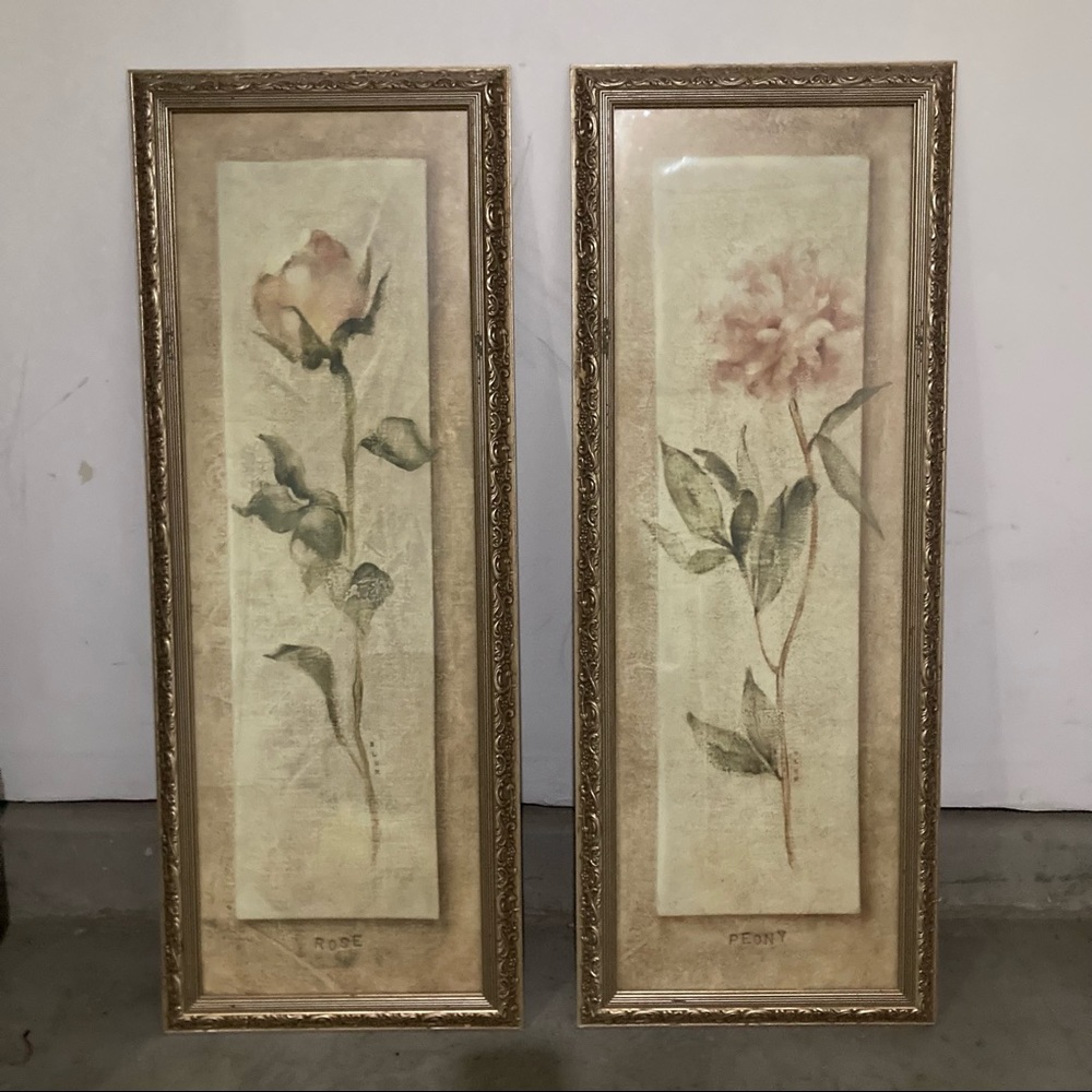 Set of Long Framed Rose & Peony Art Pictures